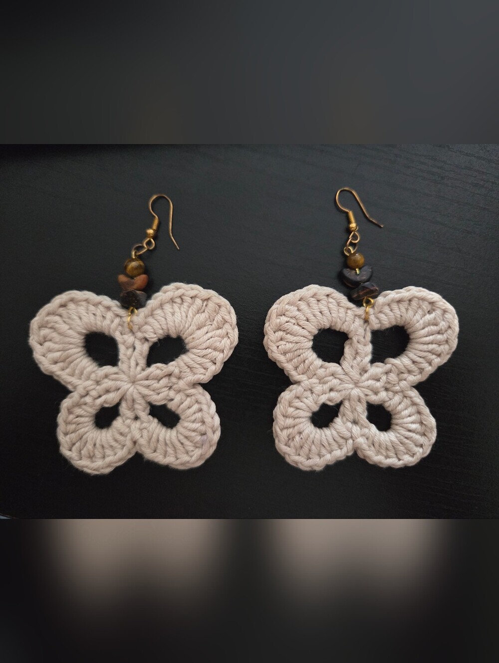Handmade Cream Crochet Butterfly Drop Earrings